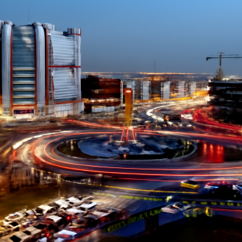 نمای میدان صادقیه تهران در شب با نورپردازی زیبا و ترافیک شهری