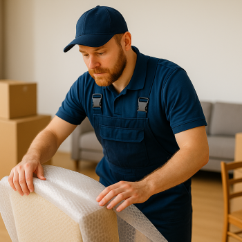 کارگر باربری در حال آماده‌سازی منزل برای اسباب‌کشی